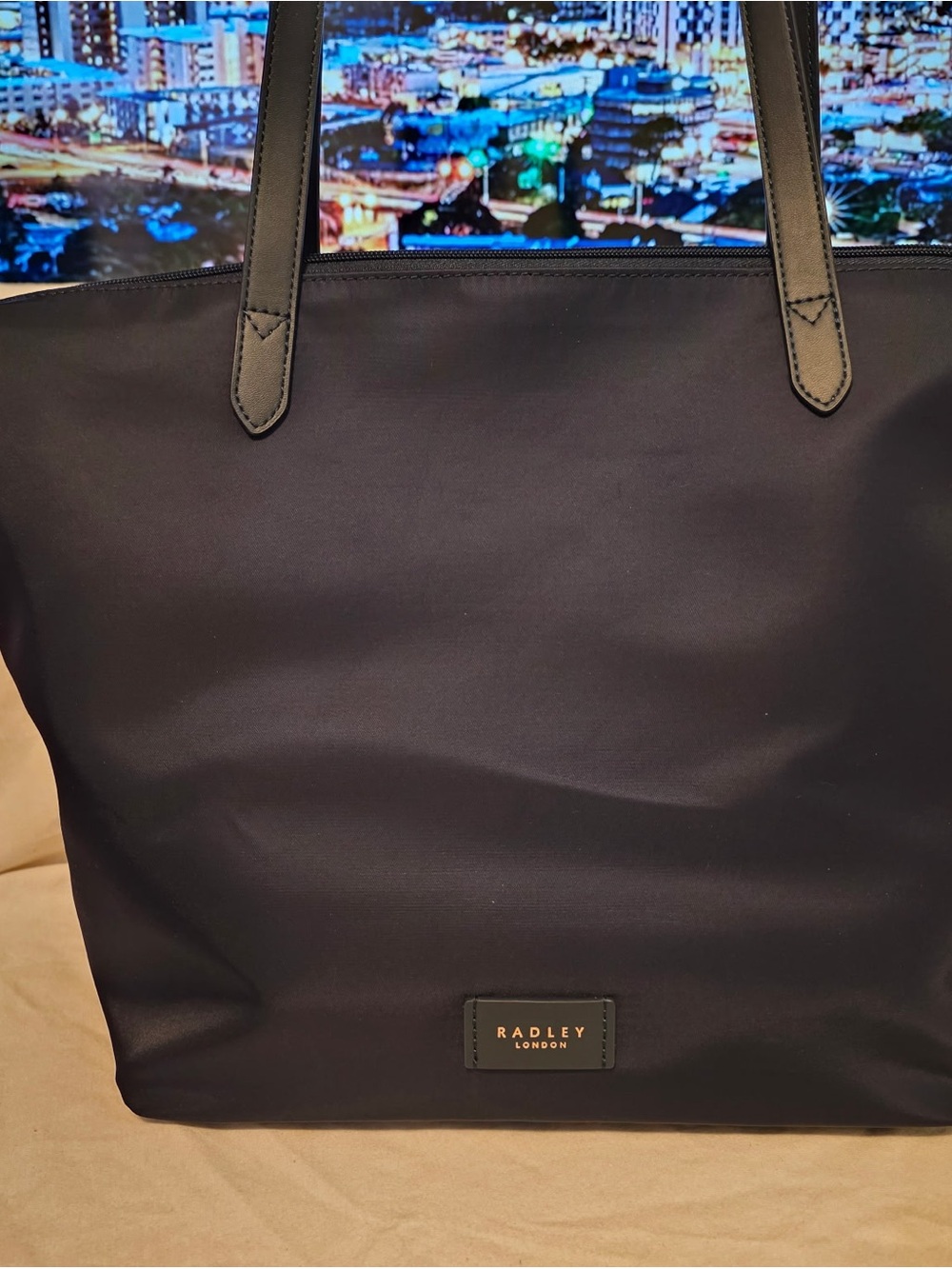 RADLEY LONDON navy Nylon Tote with Leather Trim